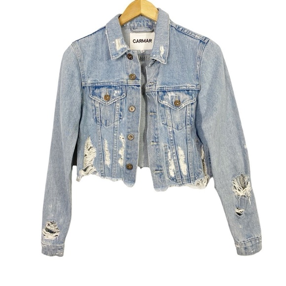 CARMAR Distressed Cropped Denim Jacket - Picture 1 of 9